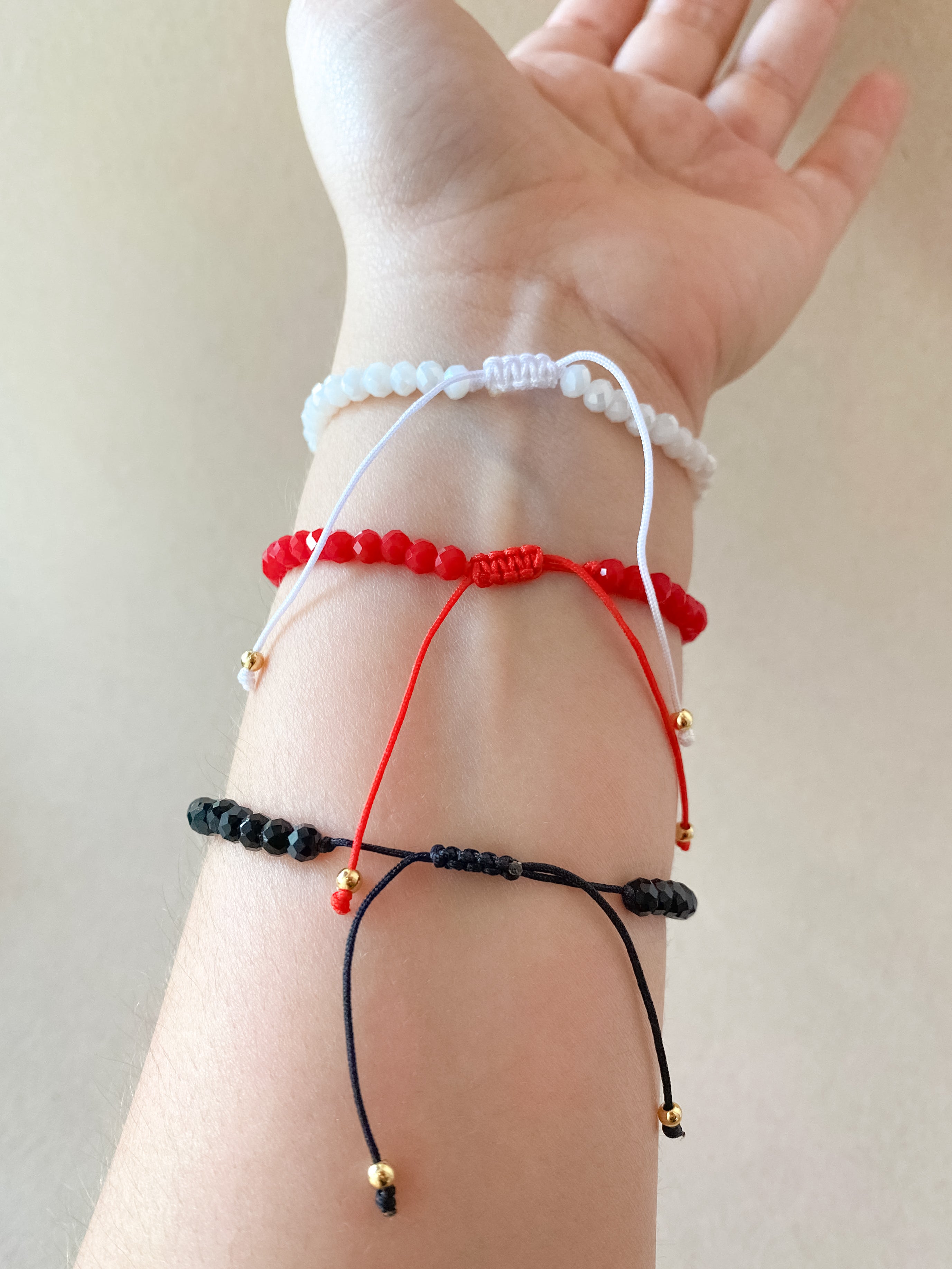 White, Red & Black 🧿 and Virgin of the Valley Thread Adjustable Bracelet