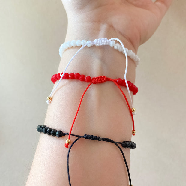 White, Red & Black 🧿 and Virgin of the Valley Thread Adjustable Bracelet