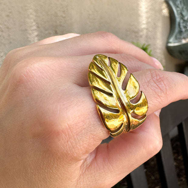 Stainless Steel Ring Golden Leaf Shape