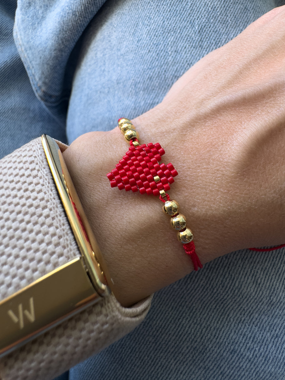 Red and Golden Heart Miyuki Adjustable Bracelet