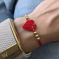 Red and Golden Heart Miyuki Adjustable Bracelet