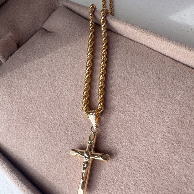 Cadena Lazo + Dije Cruz en relieve 18k