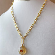 Pink and Yellow Quartz Stones Papers Clip Style Necklace