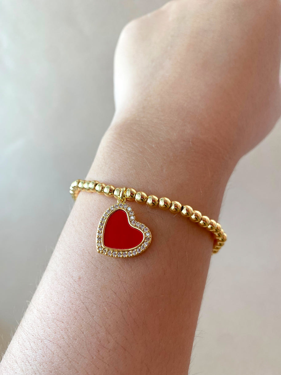 Red Heart Zircons Golden Elastic Bracelet