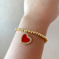 Red Heart Zircons Golden Elastic Bracelet