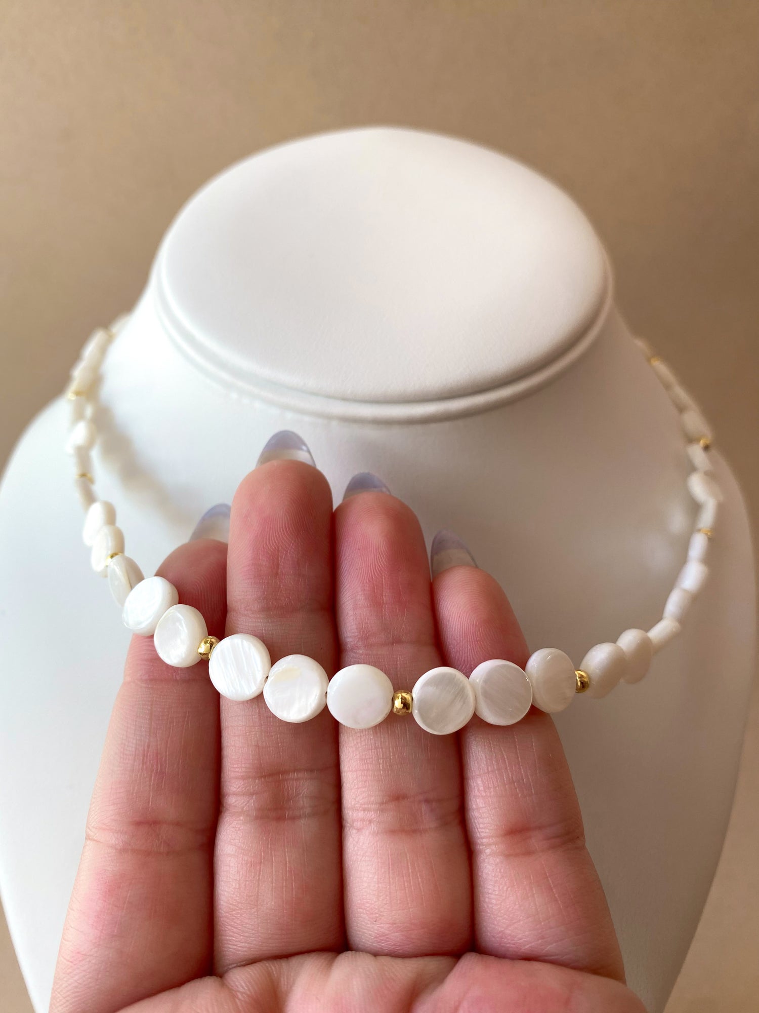 Mother of Pearl Coin Beads Pearl Necklace