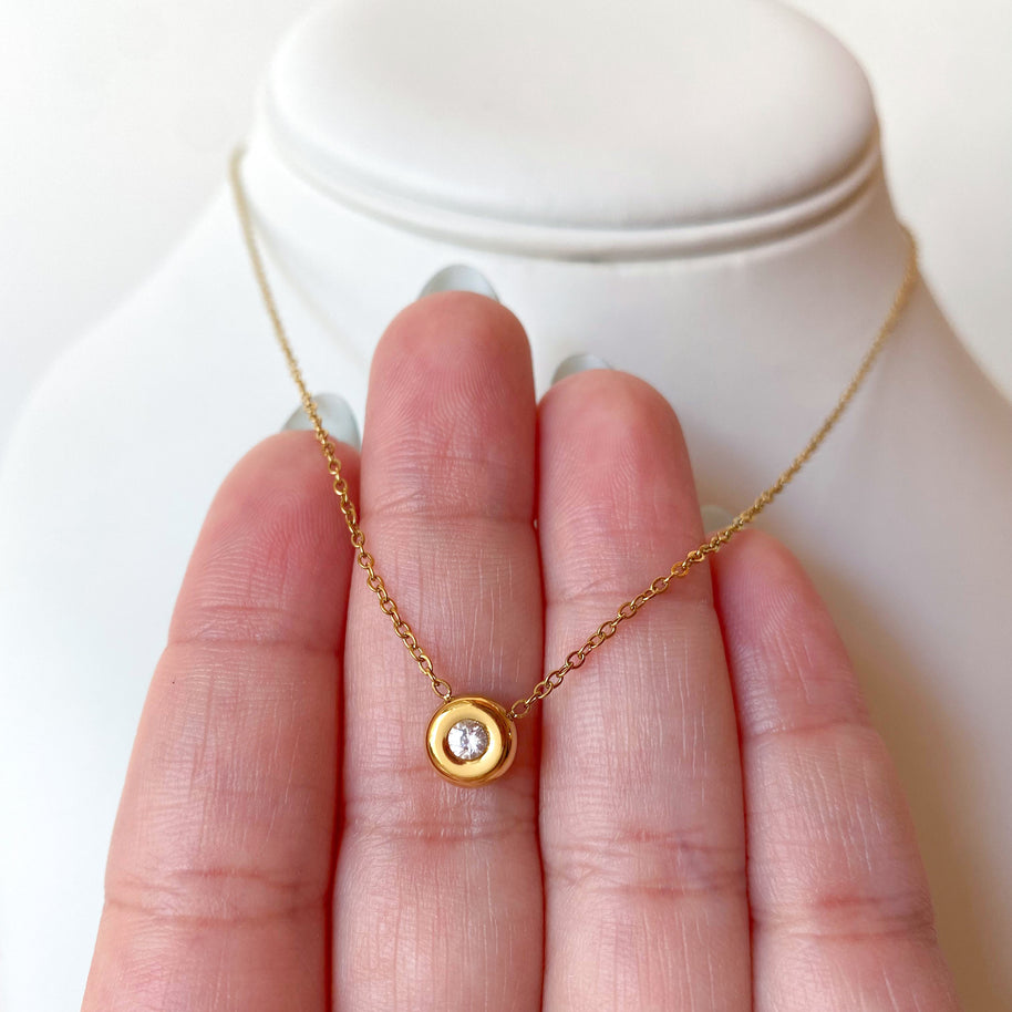 Golden Zircon Circular Steel Necklace or Earrings