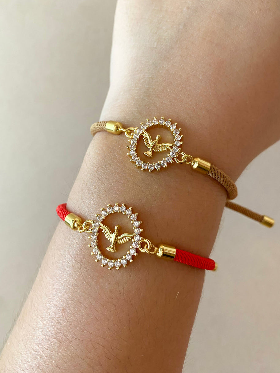 Crystals Holy Spirit Charm in Red or Brown Adjustable Bracelets