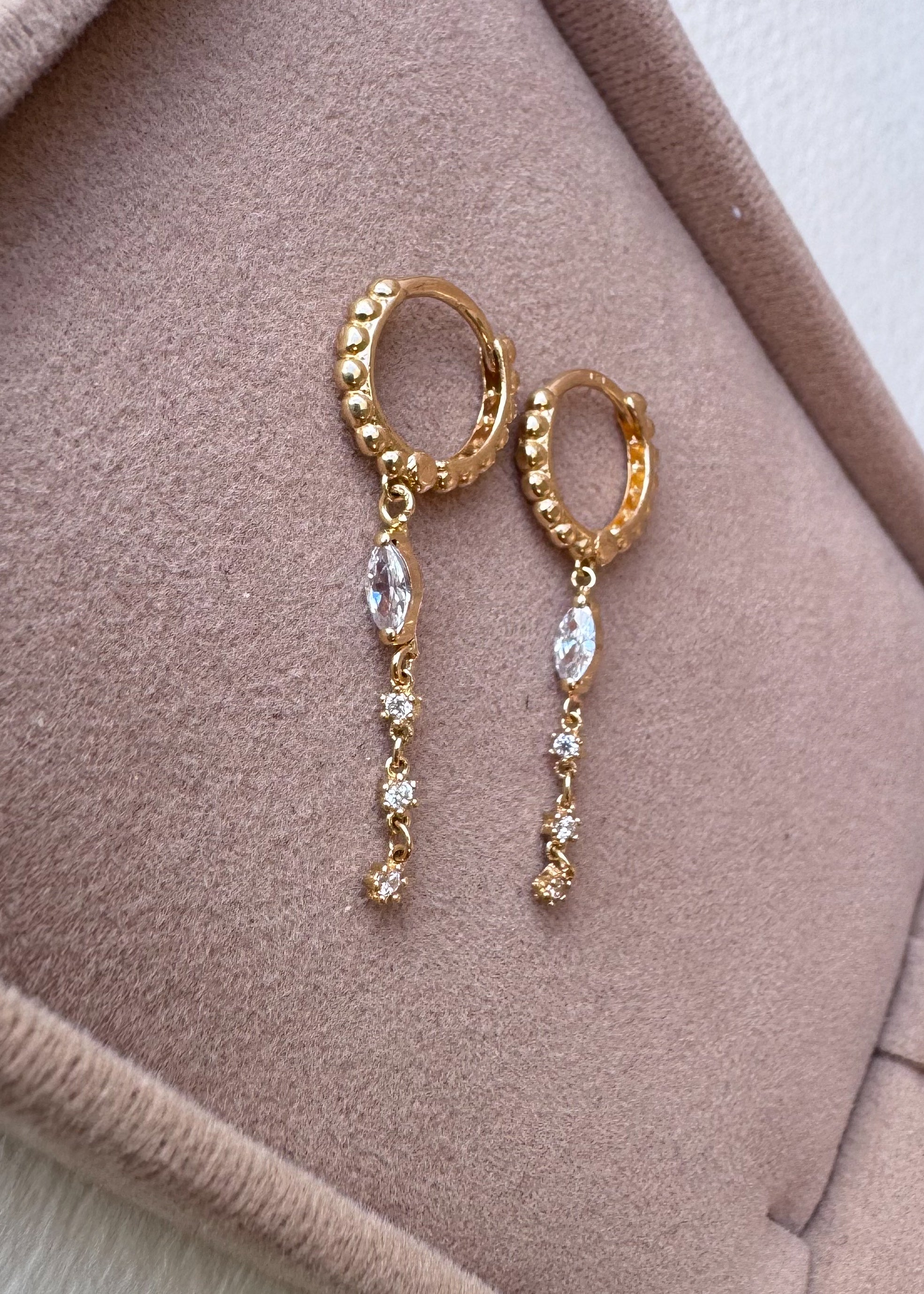 Crystal Drop 14k Solid Gold Hoops
