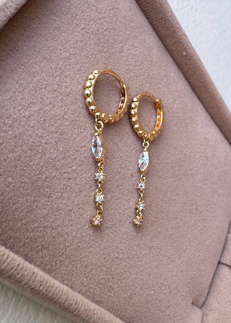 Crystal Drop 14k Solid Gold Hoops