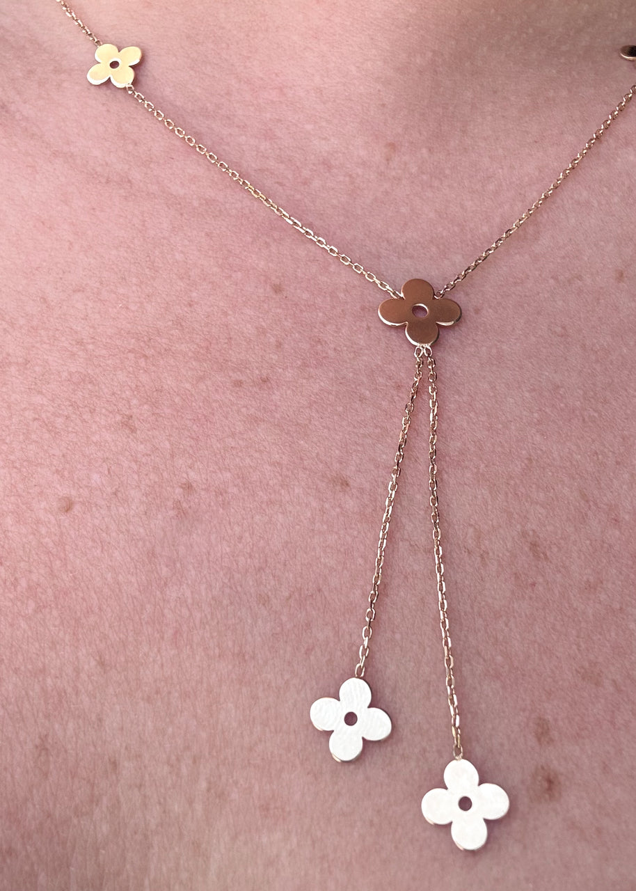 Flowers Chain 18K Solid Italian Gold Necklace