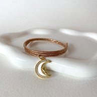 Adjustable Rose Gold Magnetic Cord Moon and Pink Heart Crystal Bracelet/Necklace