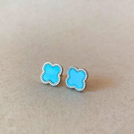 Silver Steel Blue Clover Necklace, Earrings or Set of Necklace and Earrings