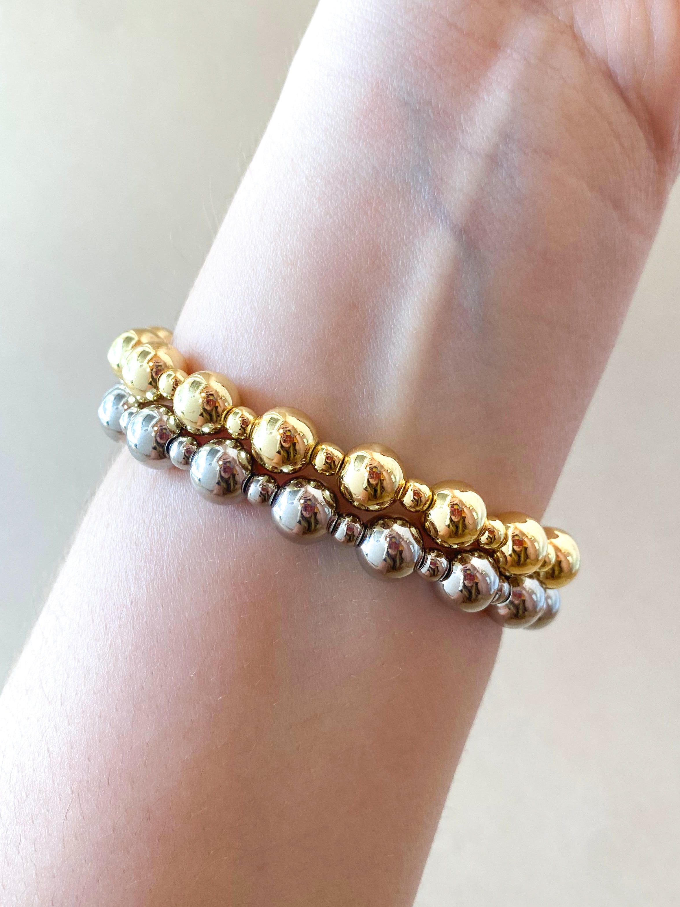 Silver & Gold Big Heart Elastics Bracelets