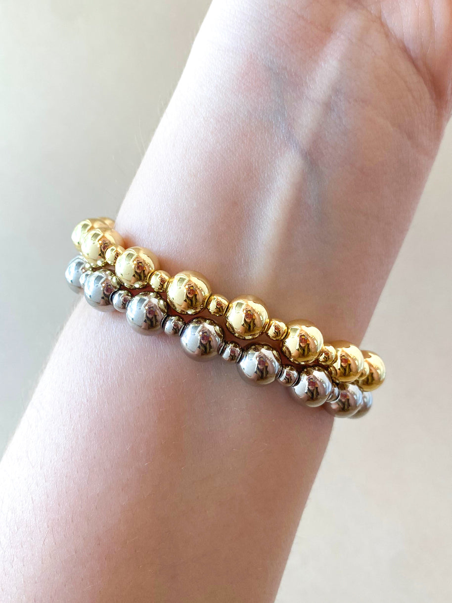 Silver & Gold Big Heart Elastics Bracelets