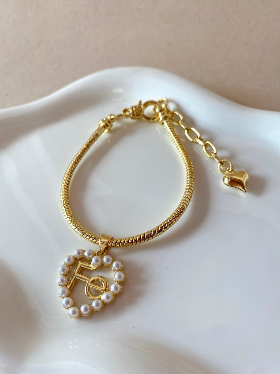 Faith Pearls Heart Shape Charm Bracelet
