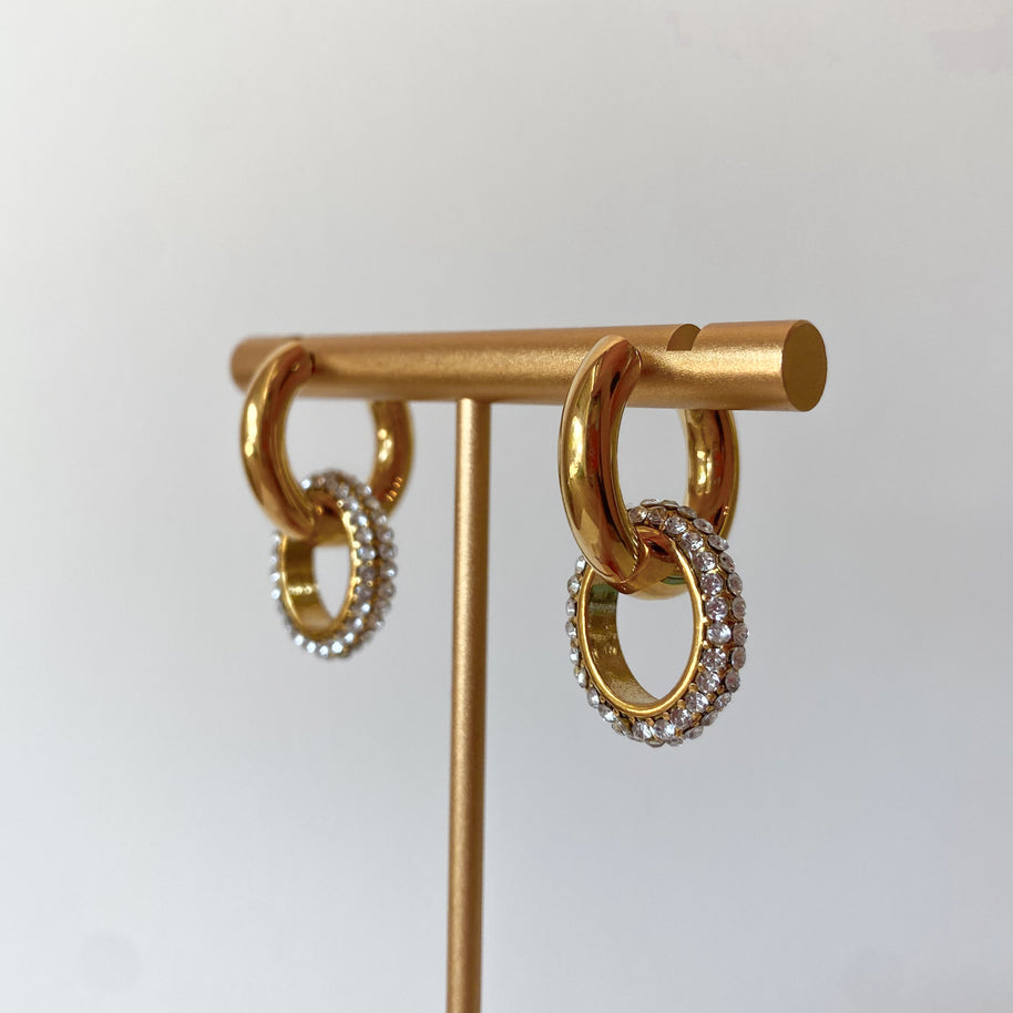 Golden and Clear White Zircons Steel Hoops