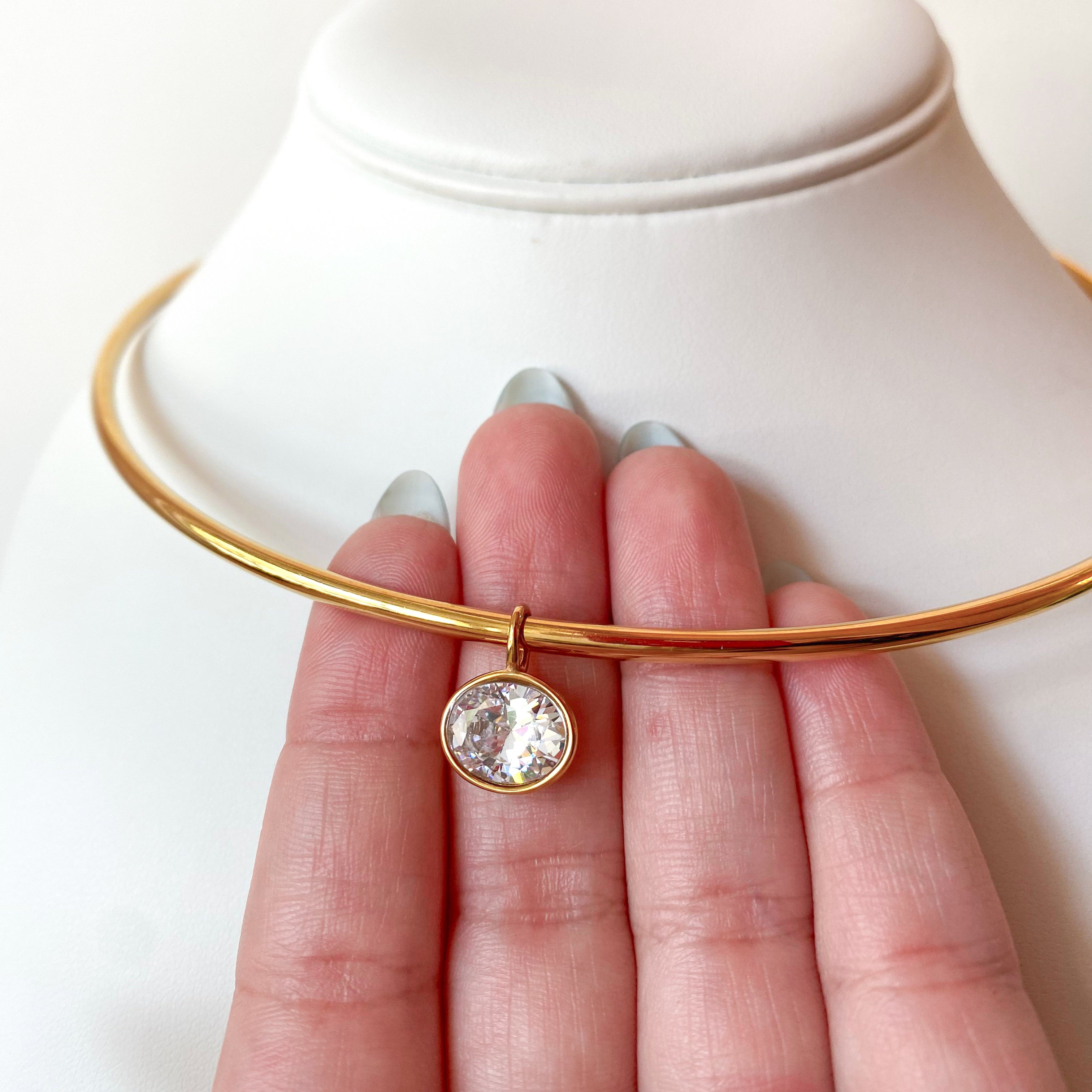 Rigid Golden Circular Zircon Steel Necklace