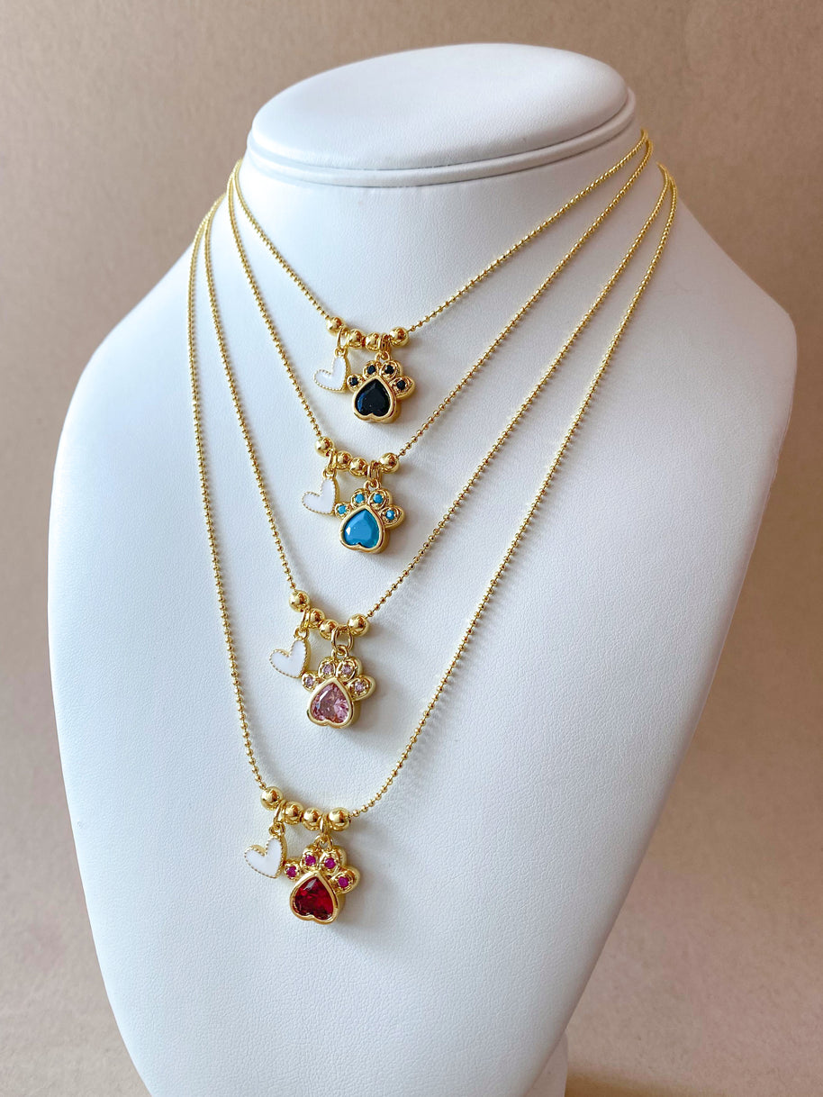 4 Different Multicolor Style of Dog Paw and Heart Necklace