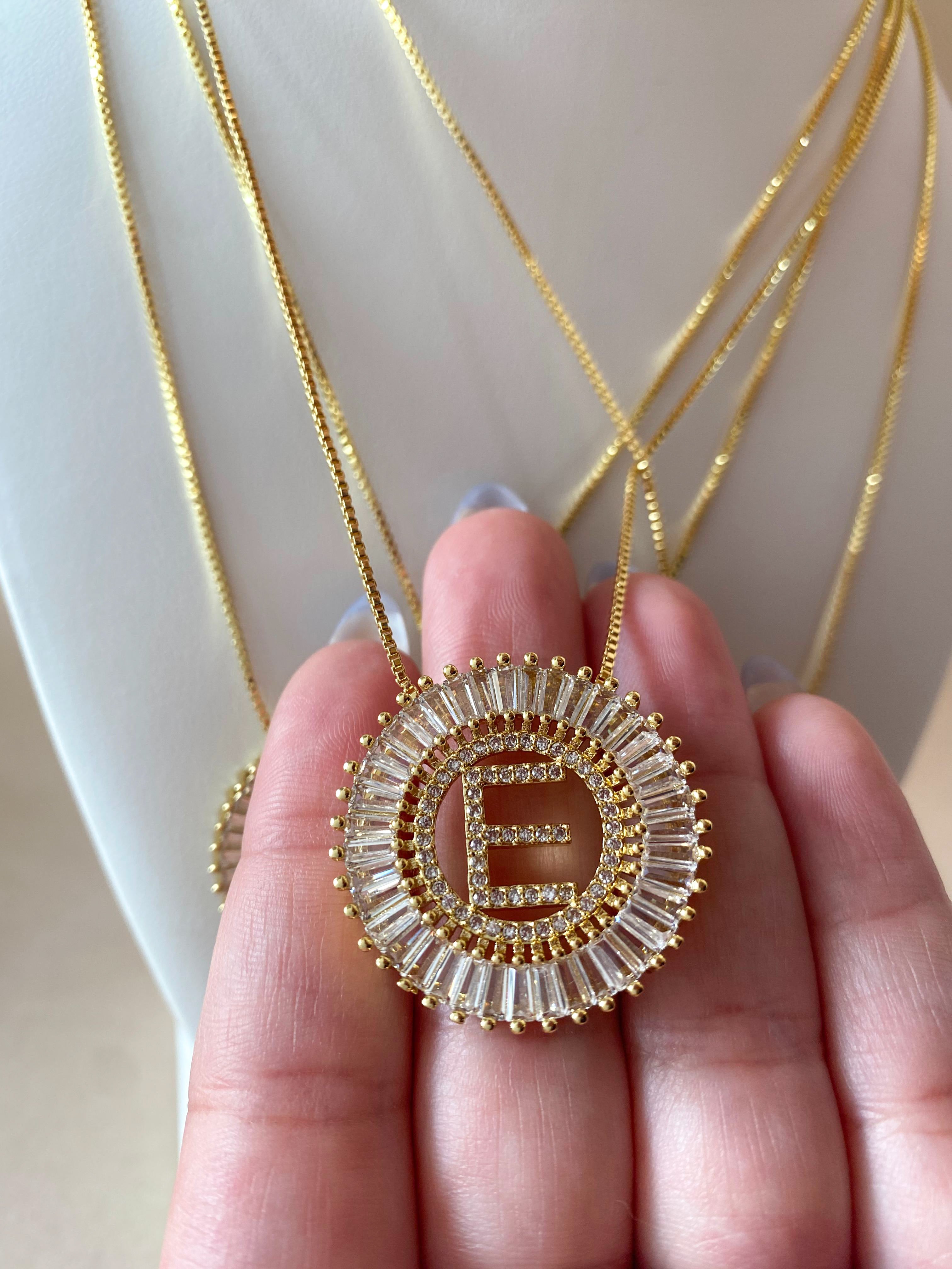 Crystal Circular Initial Necklaces