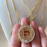 Crystal Circular Initial Necklaces
