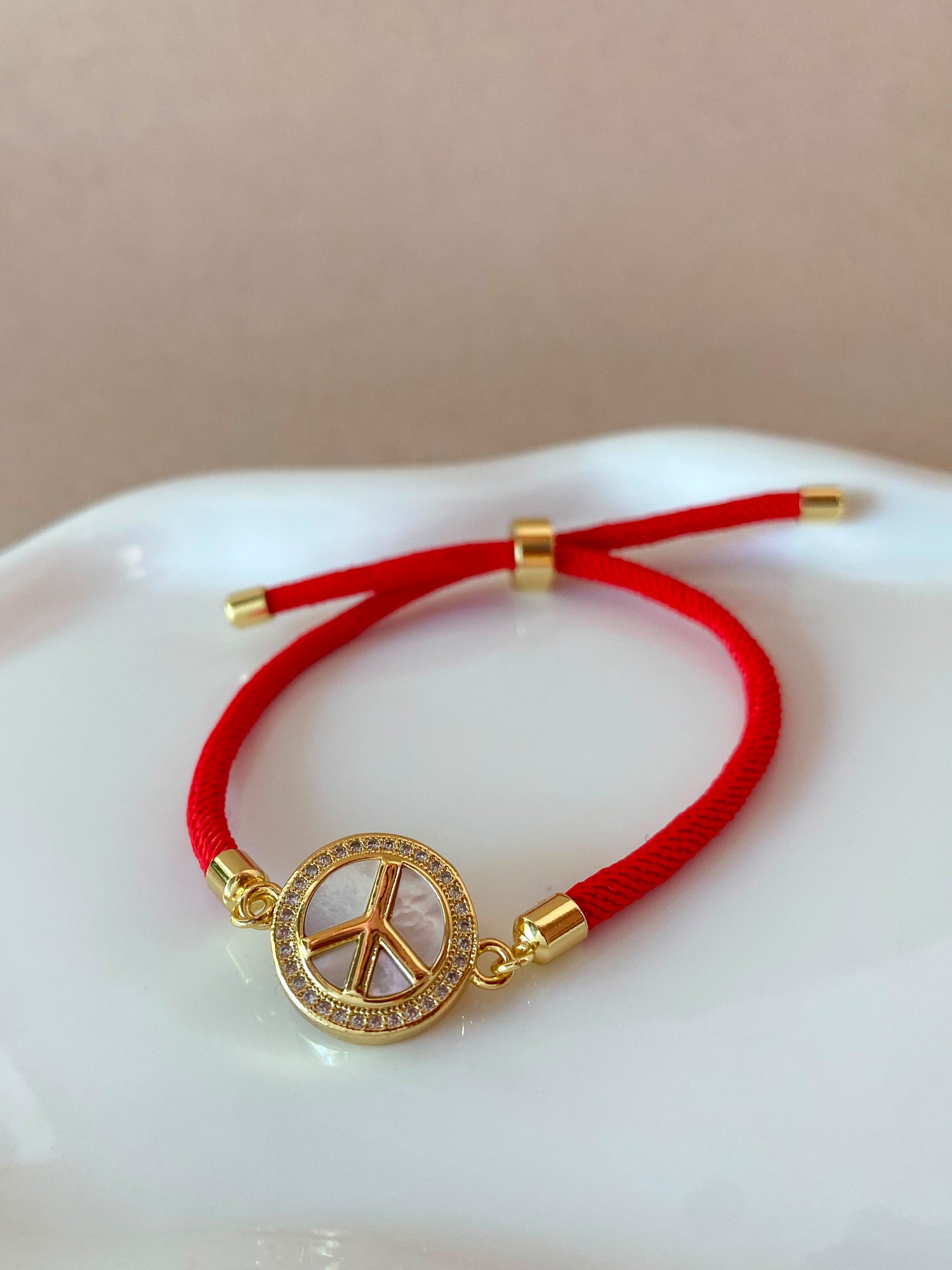 Peace Charm Red Adjustable Bracelet