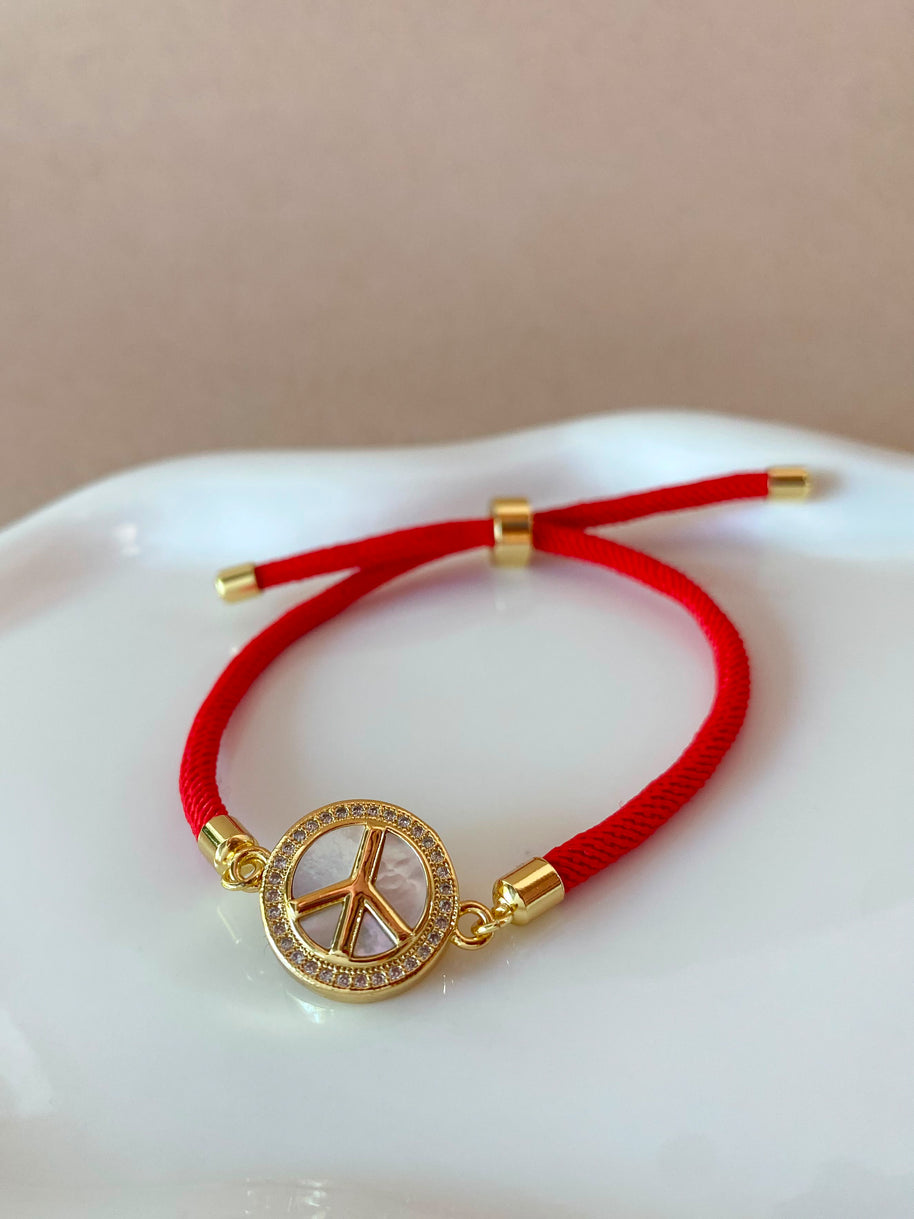 Peace Charm Red Adjustable Bracelet