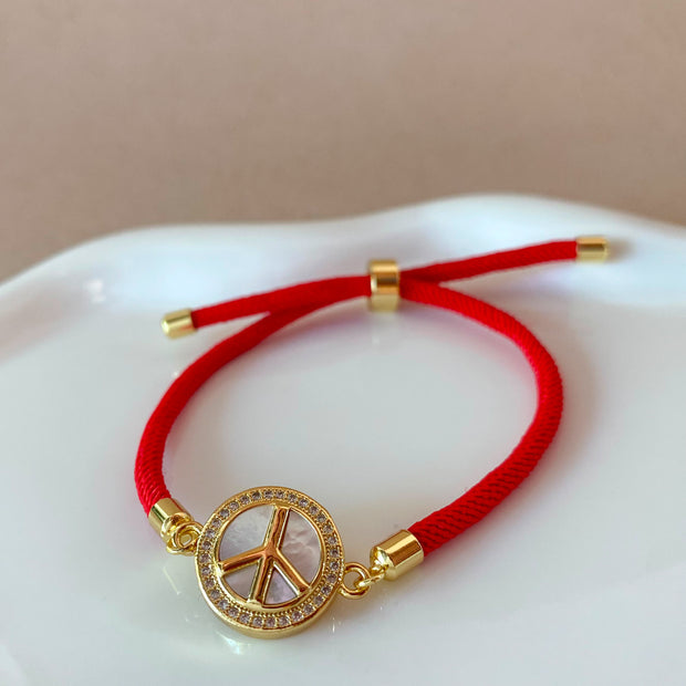 Peace Charm Red Adjustable Bracelet