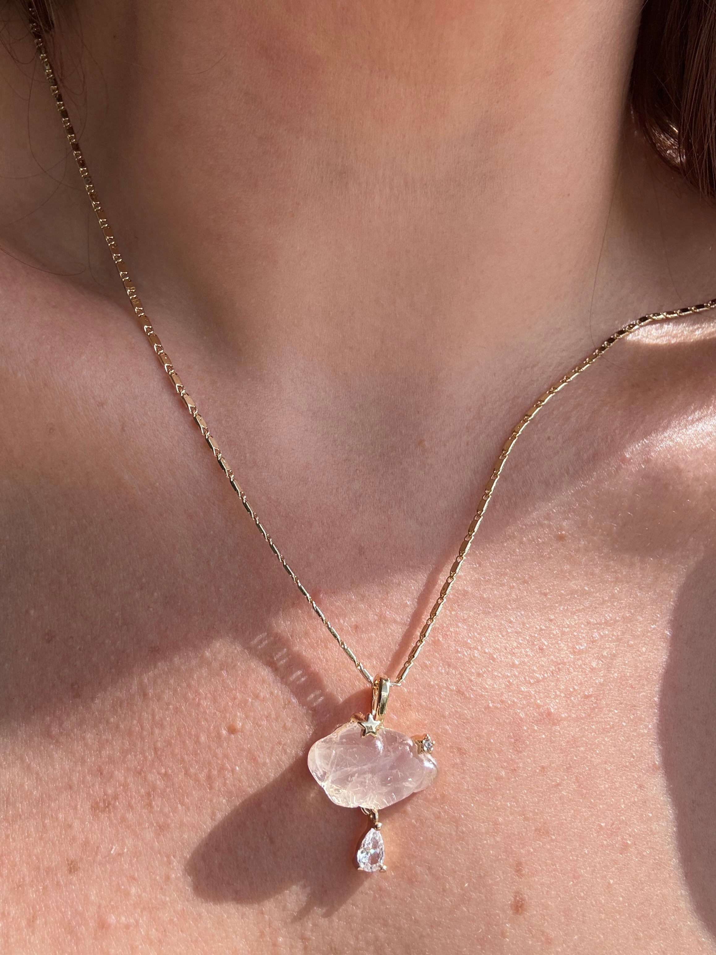 Cloud Raindrop Crystal Gems Golden Necklaces