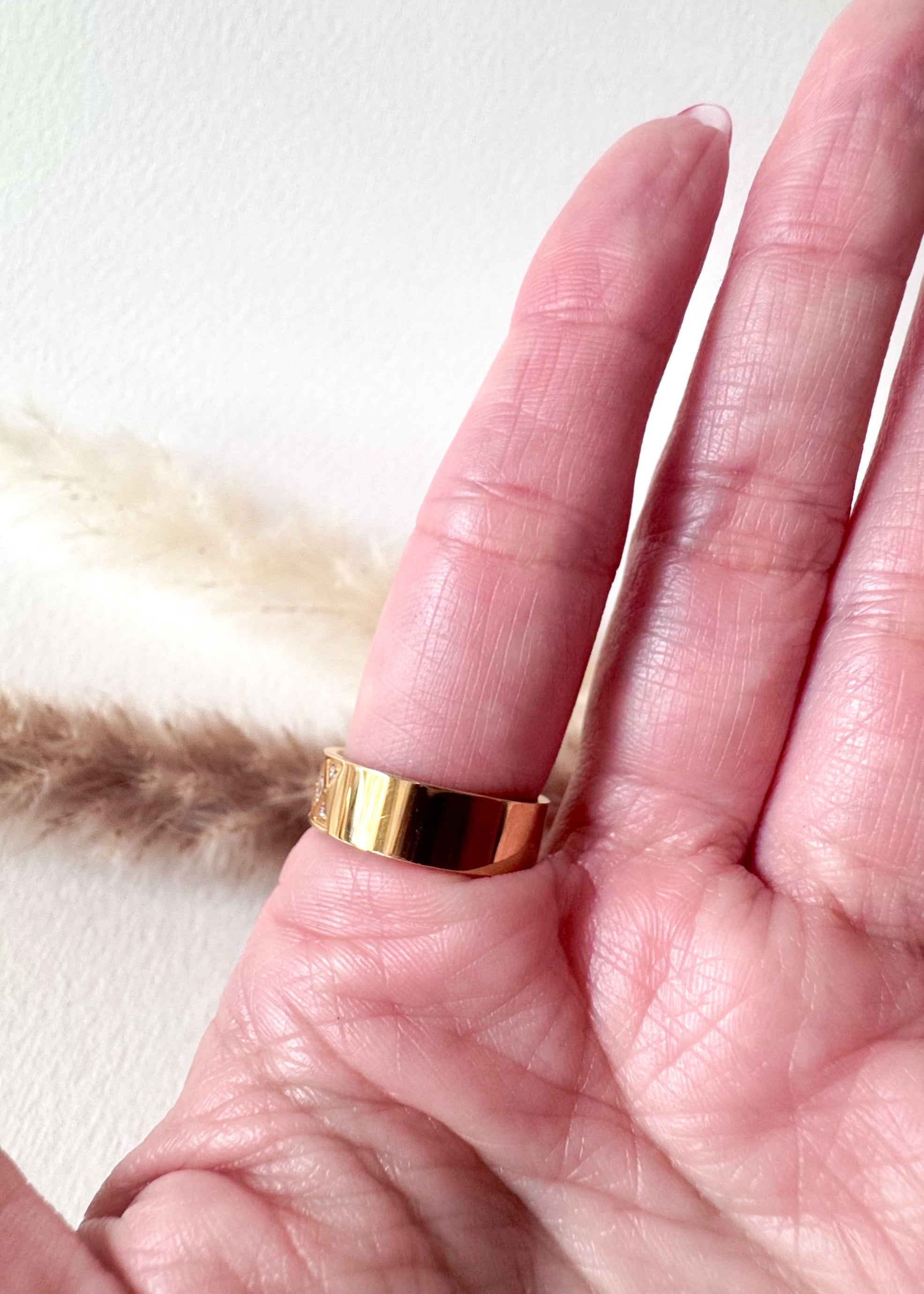 Textured Pave Shiny Golden Steel Ring