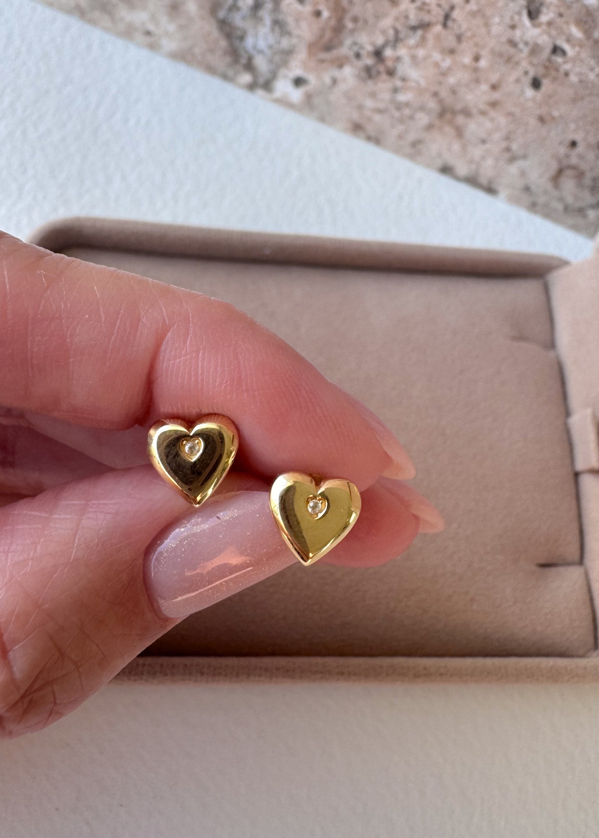 Heart Mini Zircon 18k Solid Gold Earrings