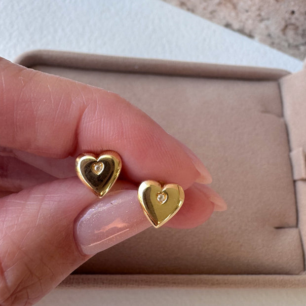 Heart Mini Zircon 18k Solid Gold Earrings