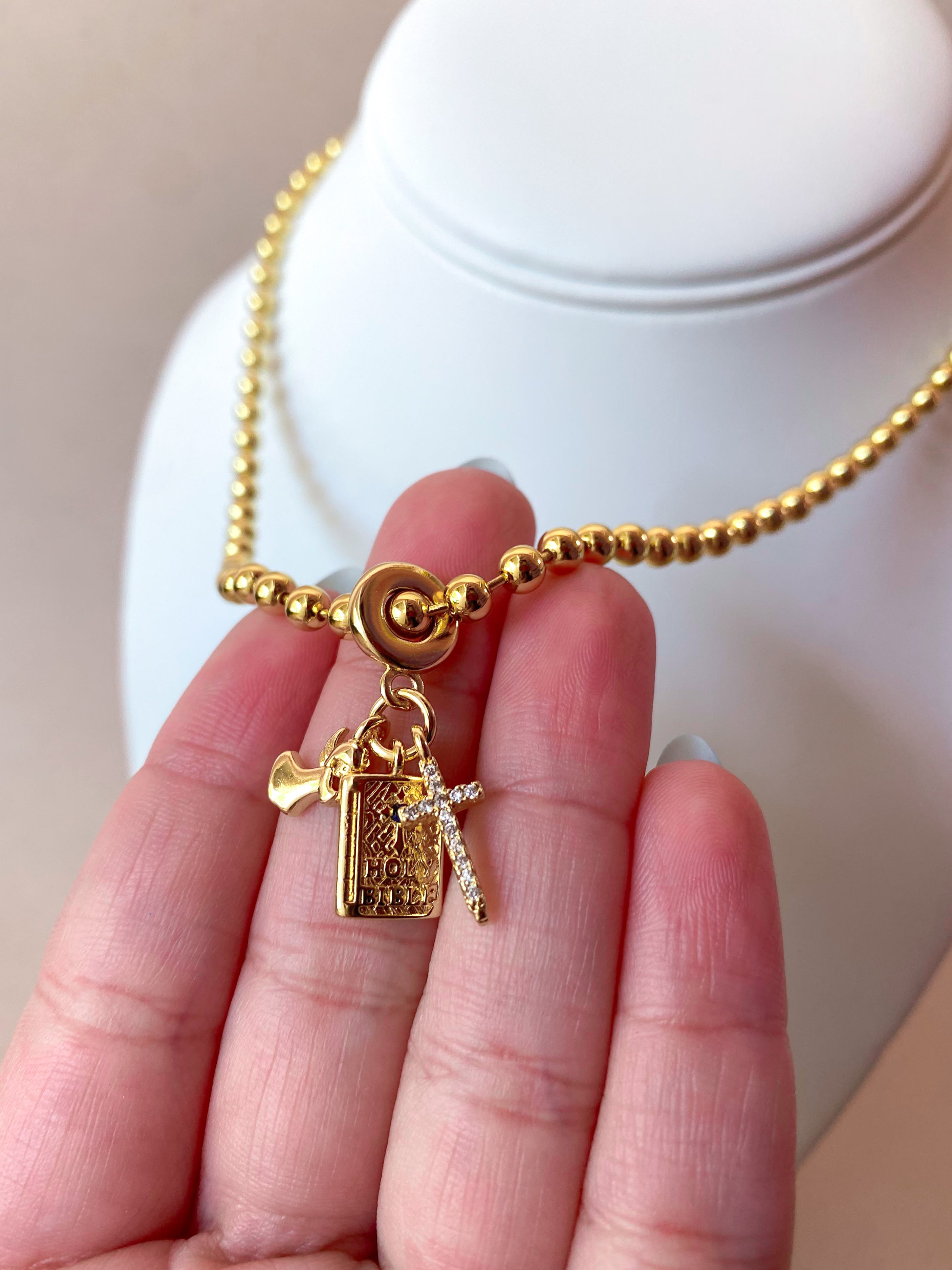Bible, Angel and Cross 3 Charms in 1 Necklace