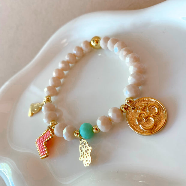 Hamsa, Pink Heart and Relax Spiritual Charms Bracelet