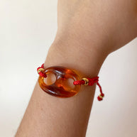 Brown Big Coffee Grain Charm in Red Adjustable Thread Bracelet