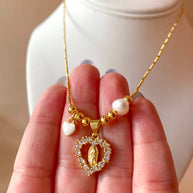 Guadalupe Virgin Crystal Heart Medal Adjustable Necklace