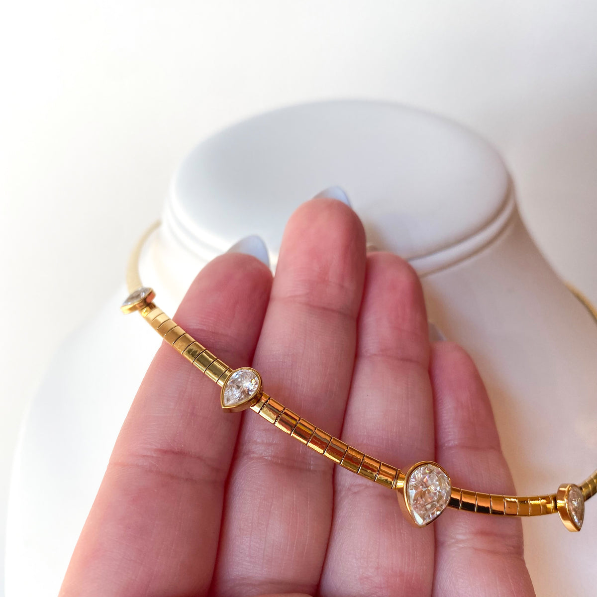 Golden Drop Zircons Choker Steel Necklace