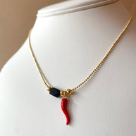 Azabache and Red Horn Adjustable Necklace