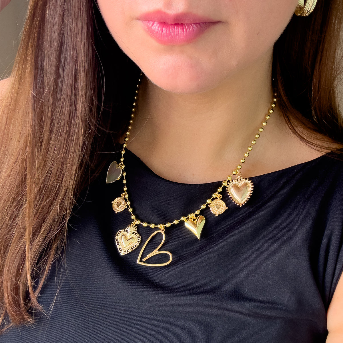 7 Multi Hearts Charms Style Necklace