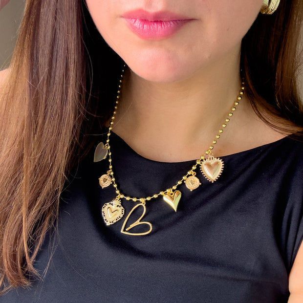 7 Multi Hearts Charms Style Necklace