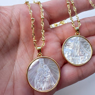 Sacred Mother of Pearl Assorted Medals Necklace