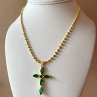 Green Cross Crystals Charm Necklace