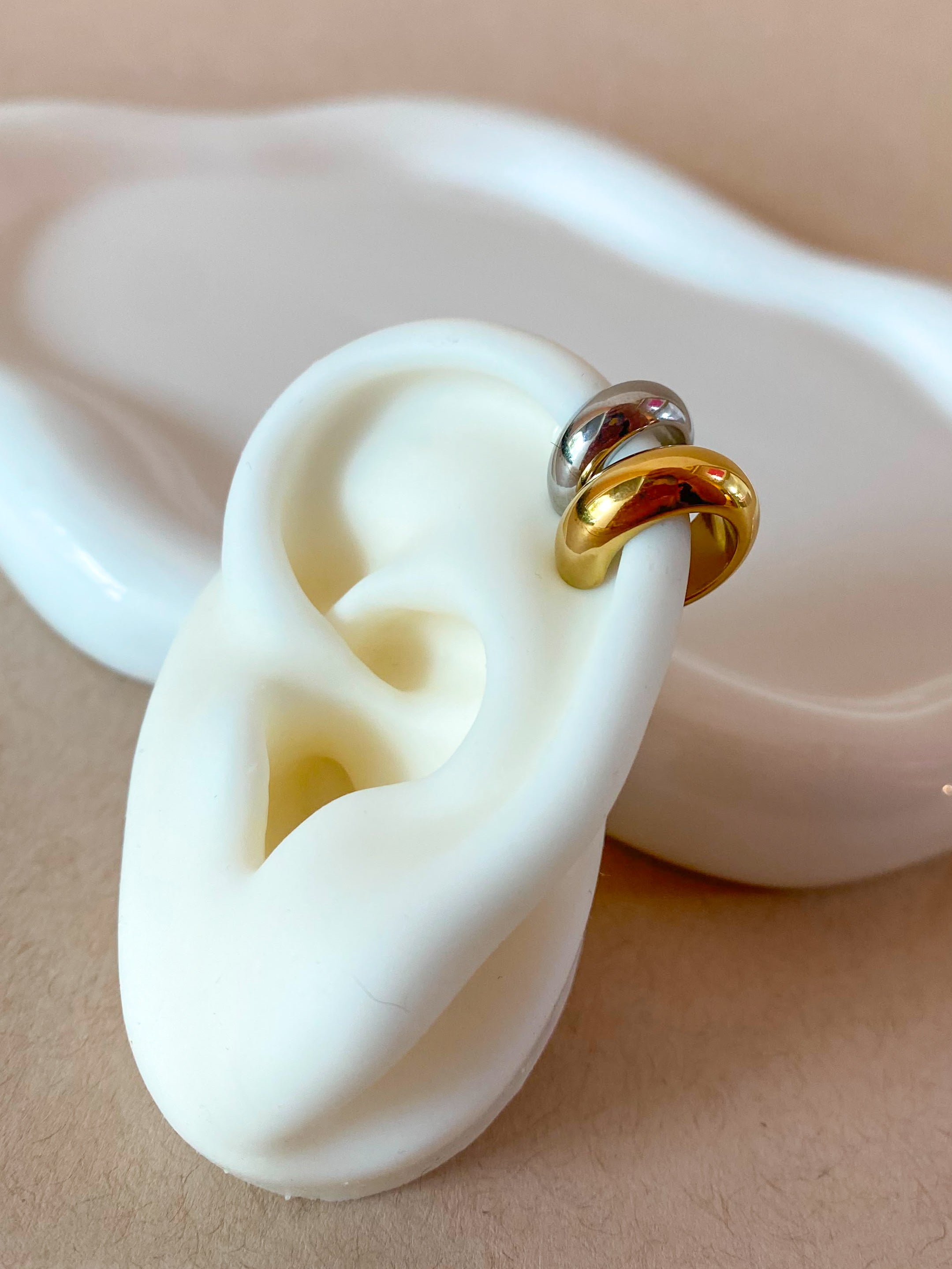 Silver and Gold Steel Pair of Plain Ear Cuff