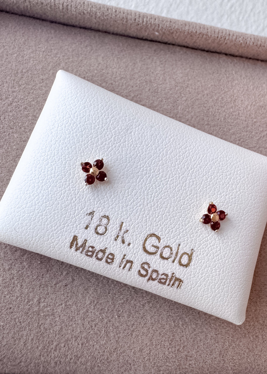 Flower Granate 18k Solid Gold Earrings