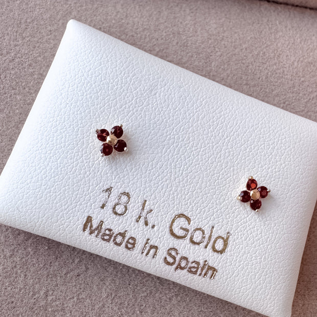 Flower Granate 18k Solid Gold Earrings