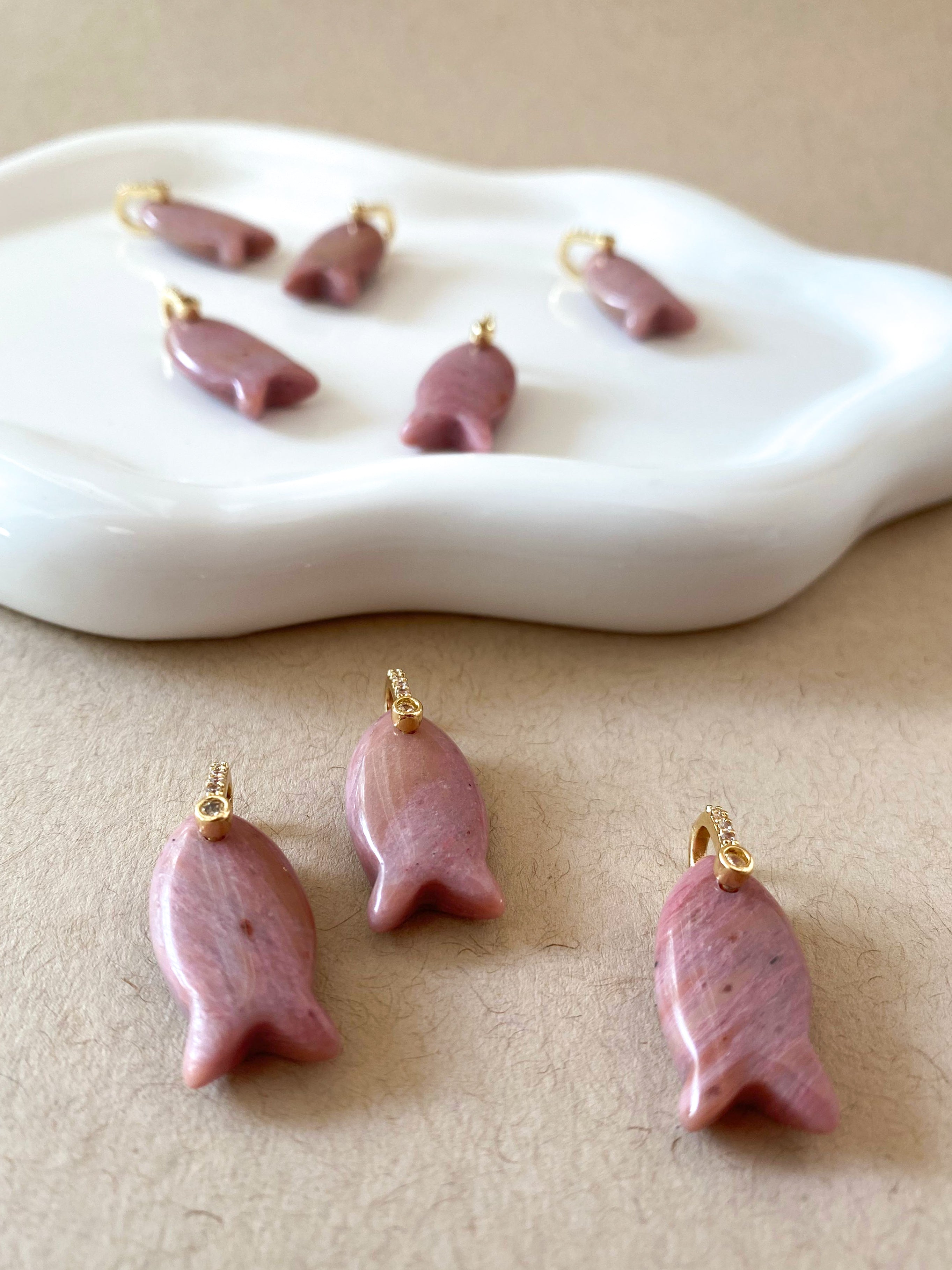 Rhodochrosite Stone Fish Charms
