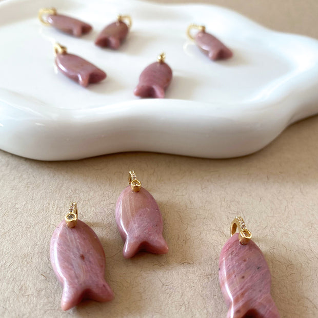 Rhodochrosite Stone Fish Charms