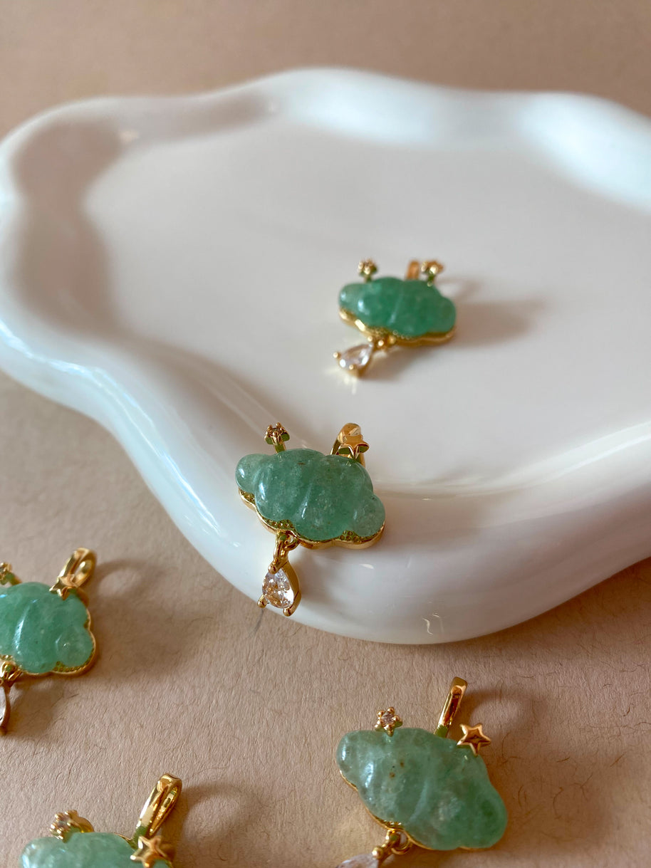 Cloud and Raindrop Crystal Green Charm