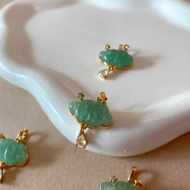 Cloud and Raindrop Crystal Green Charm