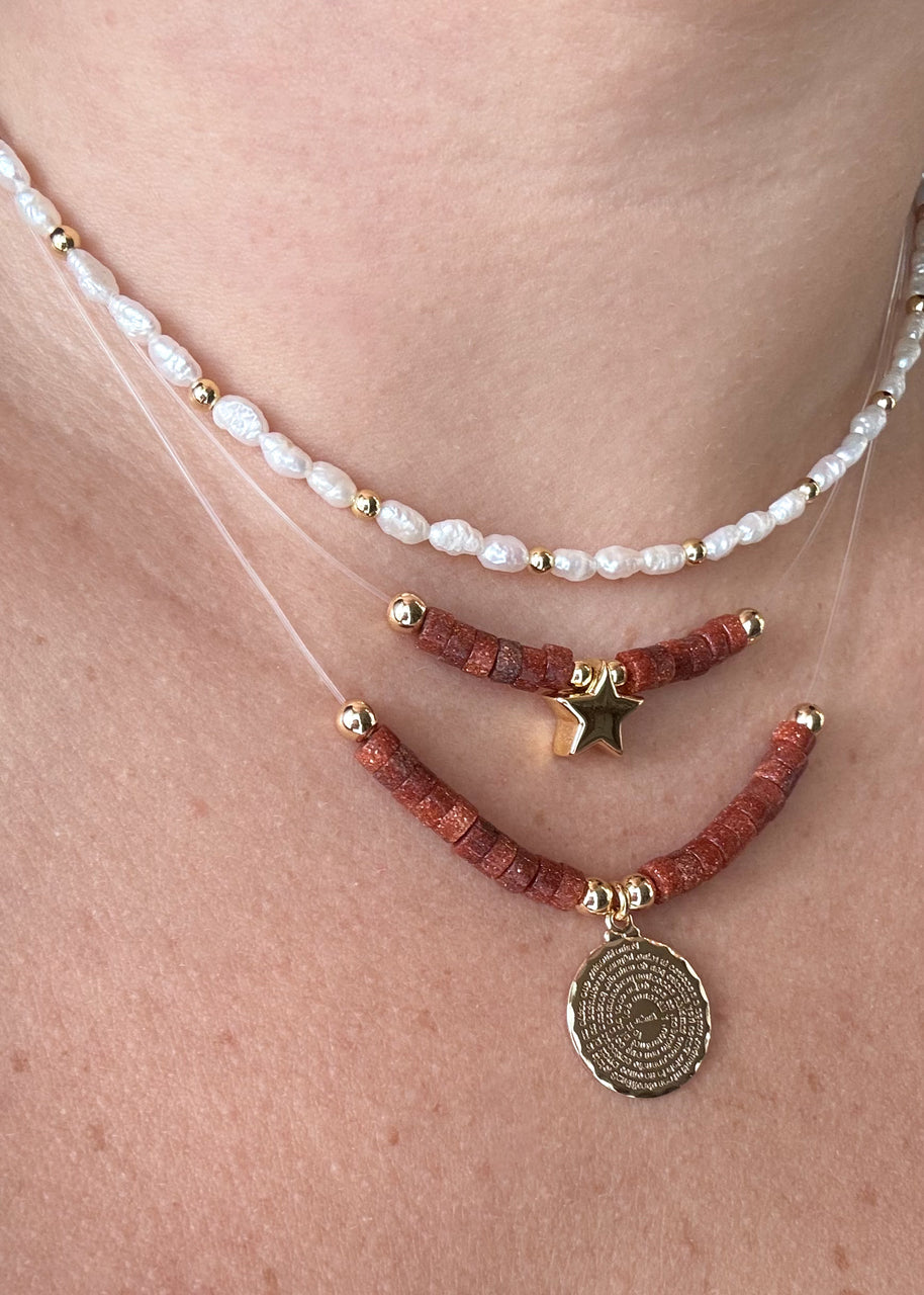 Pearls and Goldstone Ghost Necklaces